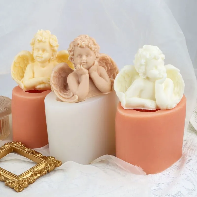 3Dエンジェルの香りのキャンドルシリコーン金型3スタイルDIYフォンダンケーキチョコレートクレイ用品手作り石鹸樹脂型220629