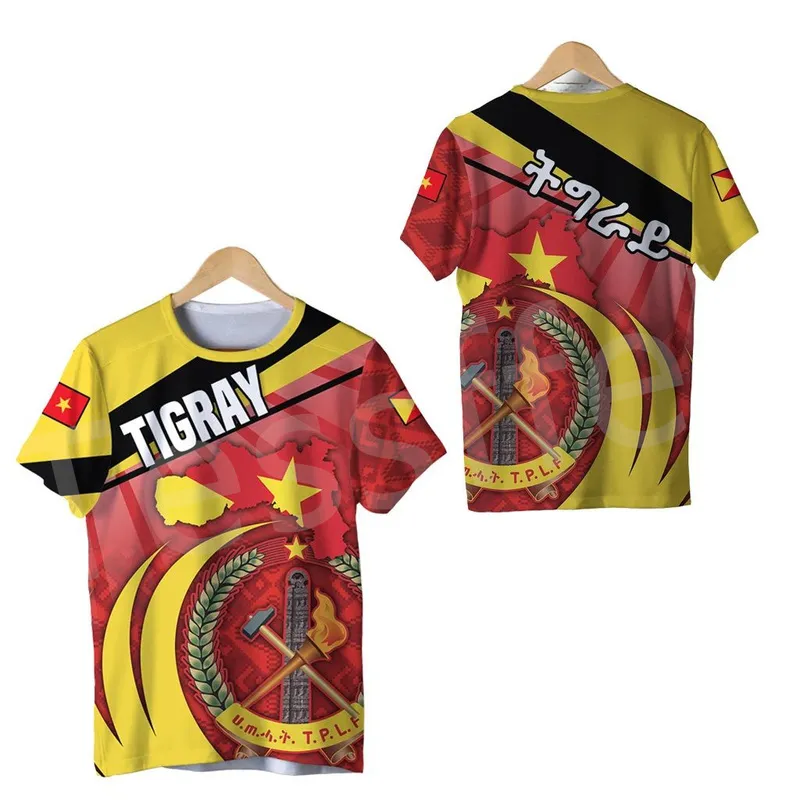 Tessffel Africa Country Ethiopia Tigray Flag Retro 3DPrint Men Men Summer Casuary Funny Tee短袖TシャツStreetwear 6 220623