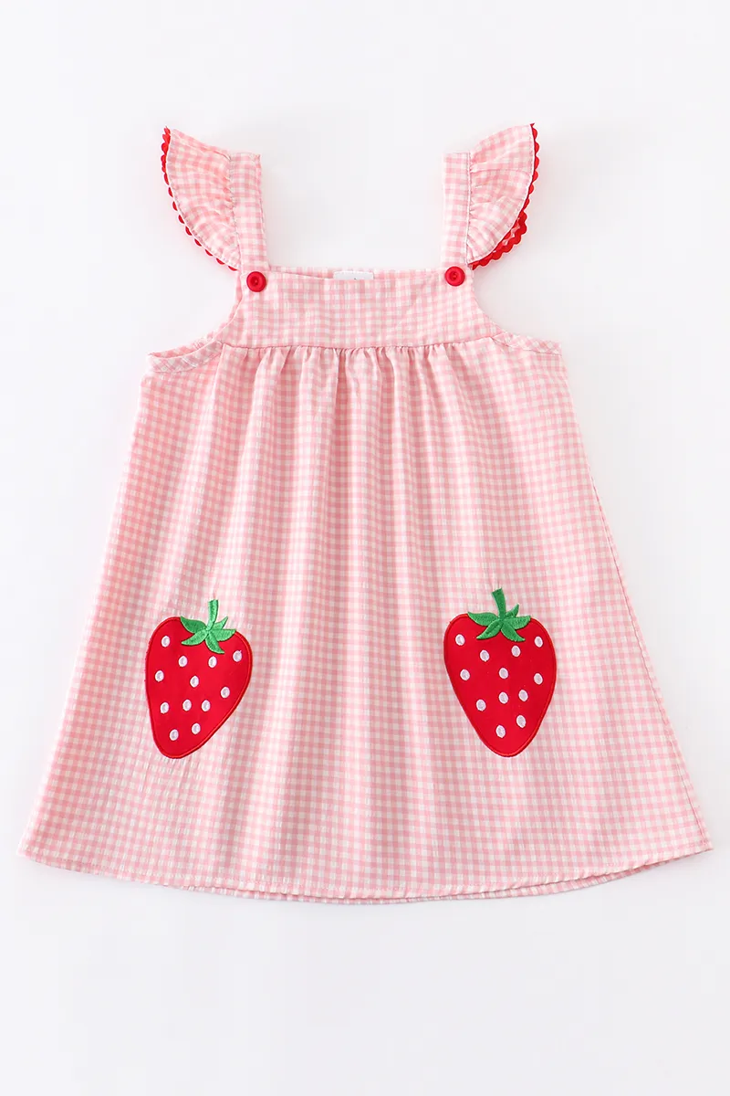 Girlymax Sibling Spring/Summer Baby Girls Strawberry Plaid Gingham Shorts Set Smocked Romper Kids Clothing 220418