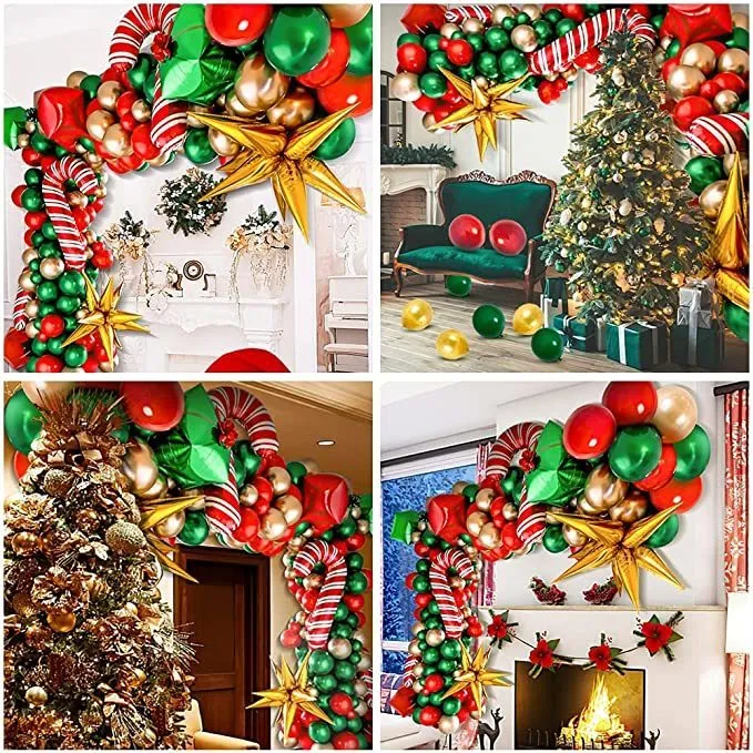 Jul Balloon Arch Green Gold Red Box Candy Balloons Garland Cone Explosion Star Foil Balloons Christmas Decoration Party 22049607862