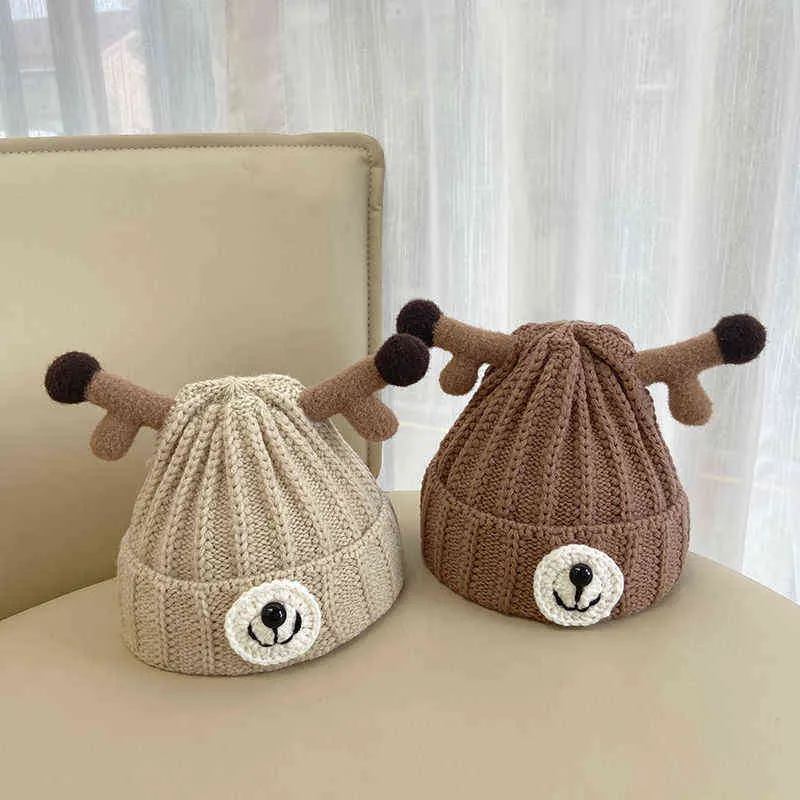 Simpatici piccoli corni bambini cappelli di lana lavorati a maglia ragazze dei ragazzi caldi addensare cappelli bambini il tempo libero berretti J220722