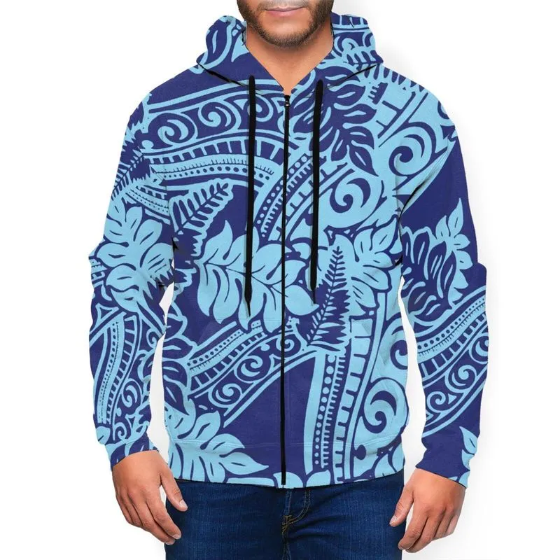 Polynesian Samoan Tattoo Print Zipper Hoodie Men Casual Black Sweatsuits Autumn Fashion Sweatshirt Factory Custom DIY 220722