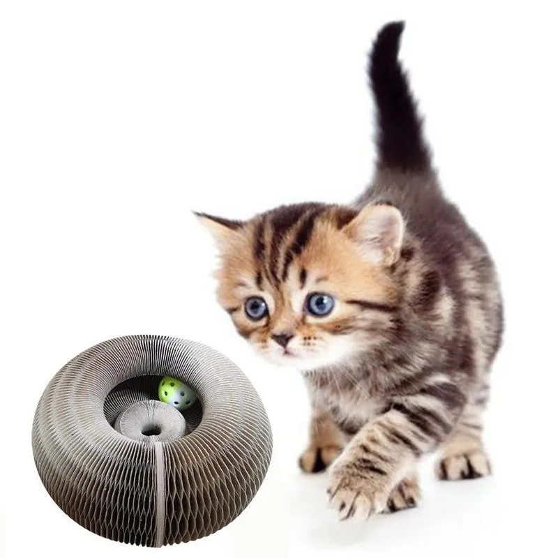 القطط المستديرة لوحة الخدش مع لعبة Bell Bell Ball Pet Supply Histten Toy القابلة للطي القطط المموجة Nest Magic Organ Cats Scratch Board 220510