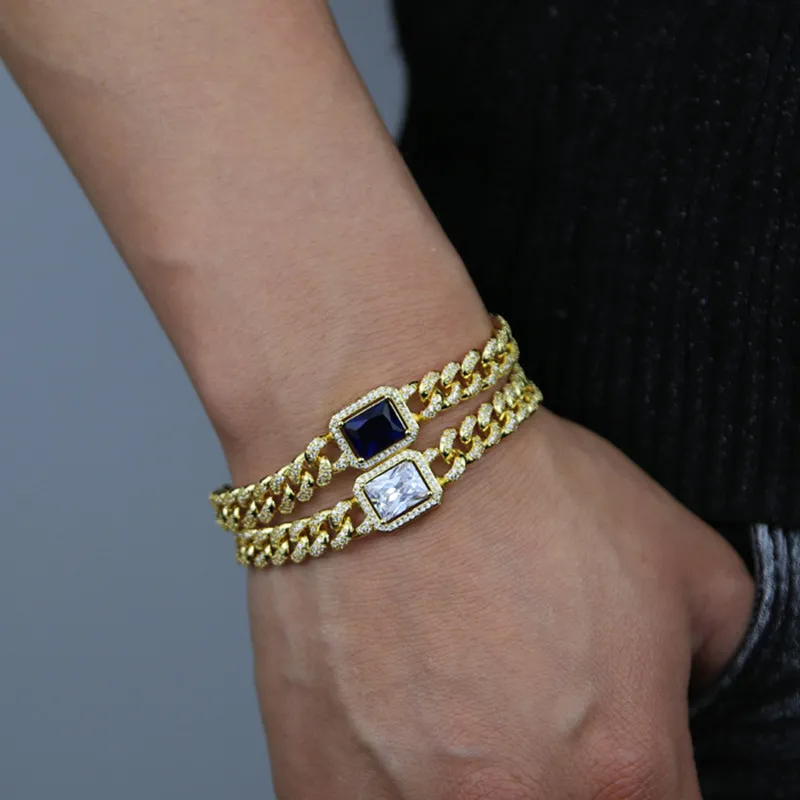 Europa und Amerika 18K Gelbgold plattiert Bling Cz Cuban Armband Link Kette für Männer Frauen Hochzeitsfeier Geschenk306x