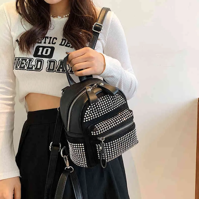 NXY School Bag Small Backpack Fashion Crystal Rhinestone Shoulder Mini for Ladies Female Casual Travel Bagpack Handbags 220802
