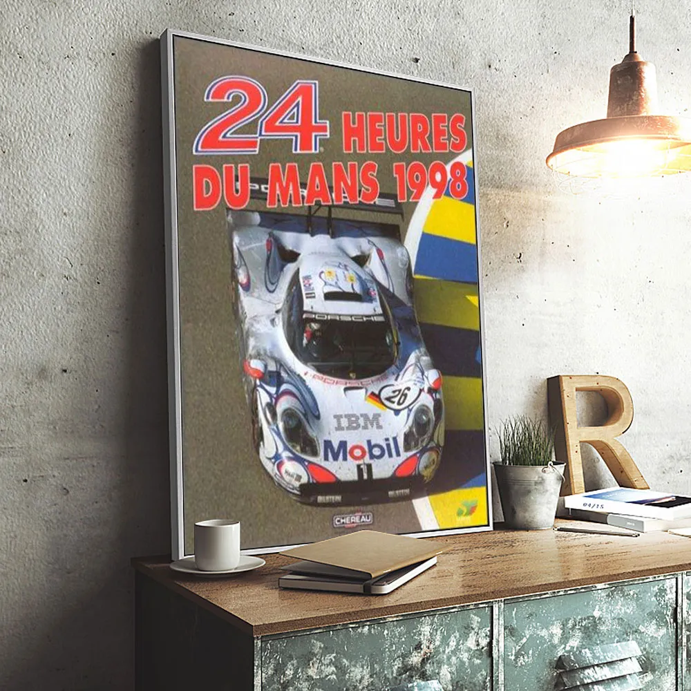 24 Hours of Le Mans 1998 Affischmålning Canvas Print Nordic Home Decor Wall Art Bild för vardagsrum Ramfritt