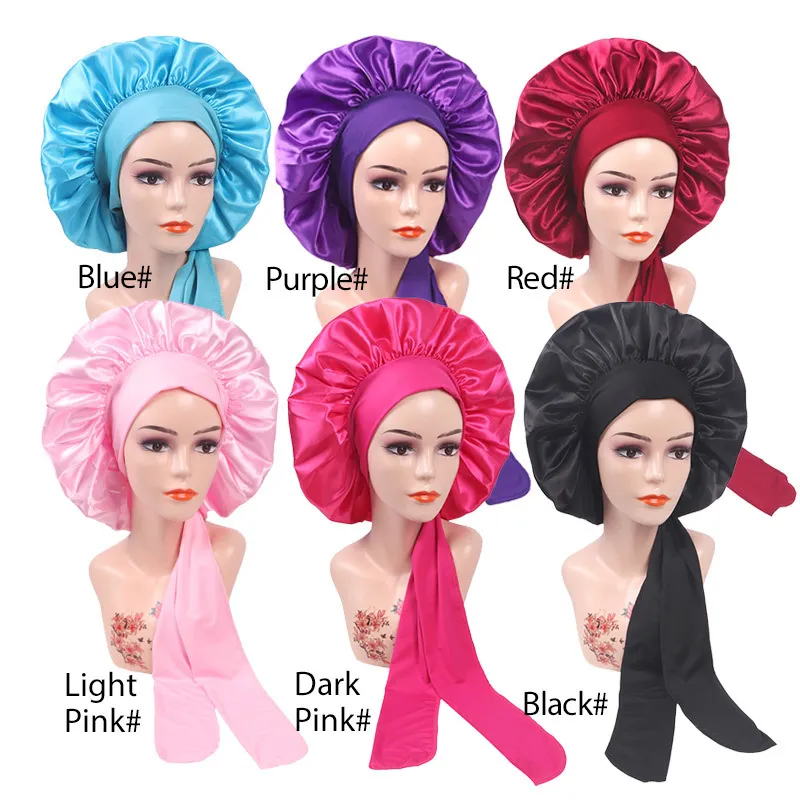 Personnalisez votre propre bord large Bonnet en satin Bonnets de sommeil Bonnets de cheveux doublés de satin pour femmes Grand Bonnet pour cheveux bouclés 220608