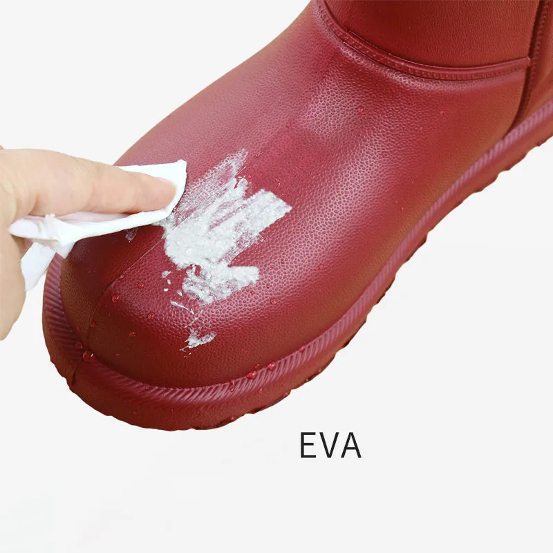 Bottes de pluie femmes chaussures de travail imperméables pour filles mi-mollet chaussures d'eau hiver en peluche bottes de pluie chaudes avec fourrure EVA antidérapant solide