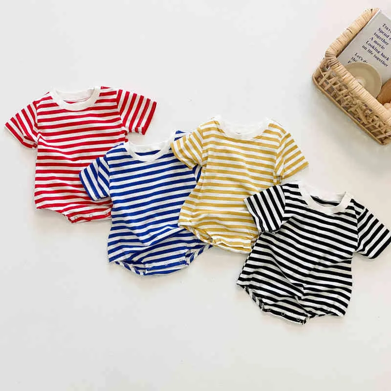 0-3T Newborn Kid Baby Boys Girls Clothes Short Sleeve Striped Romper Summer Jumpsuit Cute Sweet Cotton New born Body suit Outfit G220521