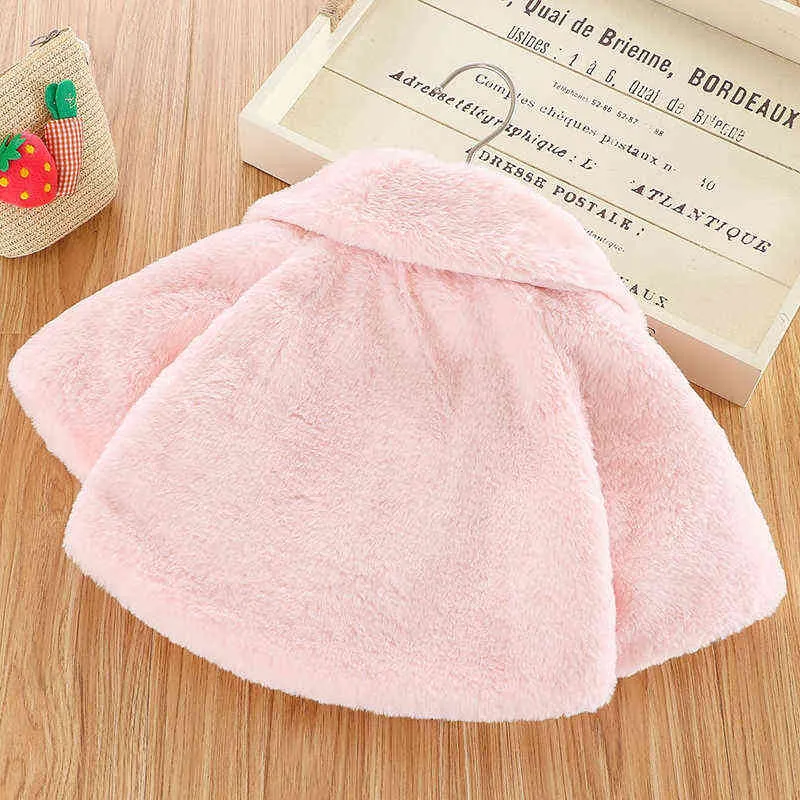 Cute Pompon Girl Fur Coat Autumn Winter Warm Jacket For Children Outerwear Plush Christmas Princess Baby Jackets Toddler Clothing J220718