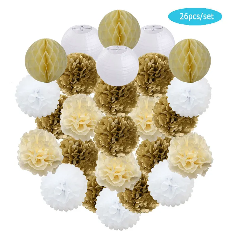 MI PRIMERA COMUNION Party Favor Hanging Round Paper Ball Lantern Tissue Pompom Gold Pink White For Girl Baptism Wedding Decor 220527