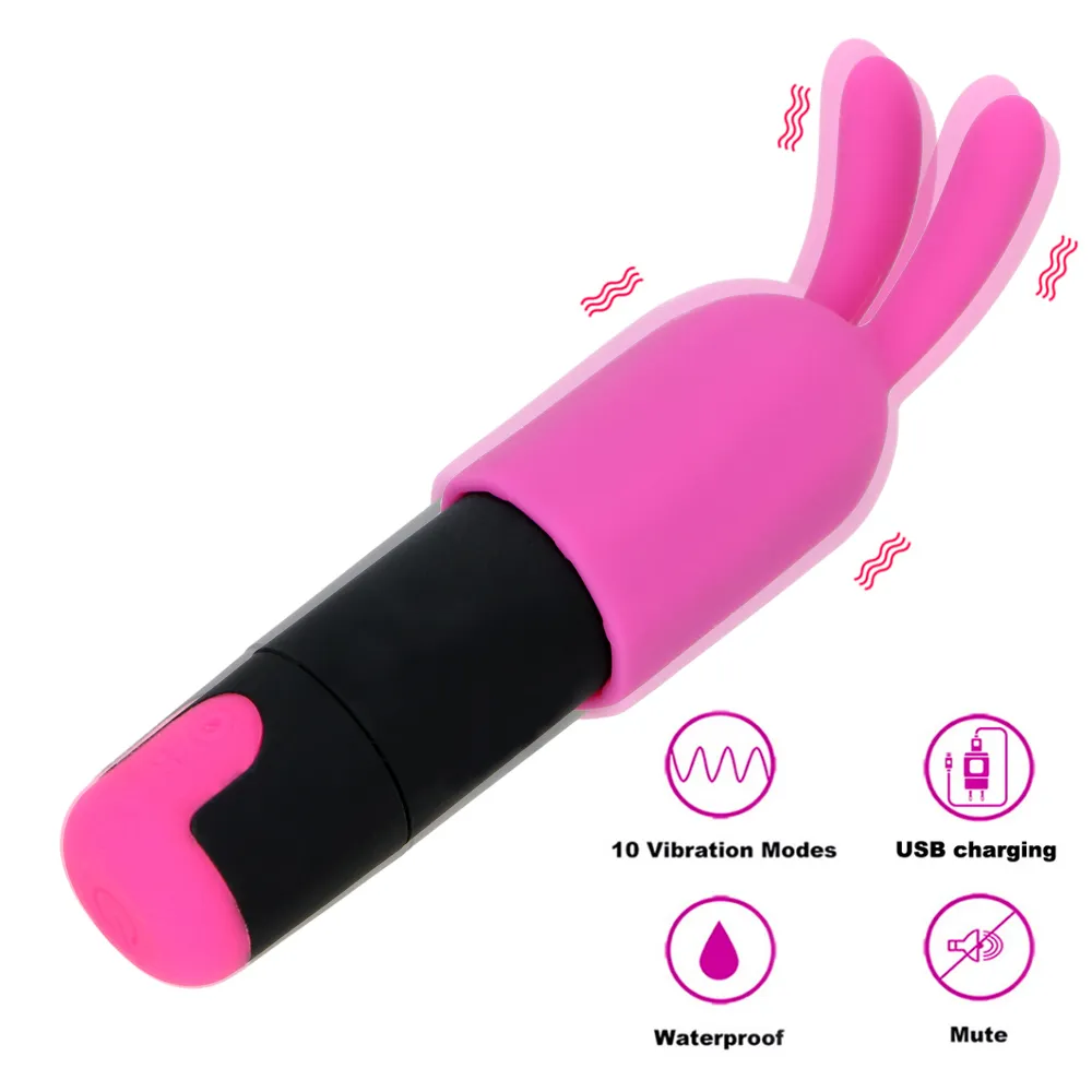 Mini Bullet Vibrator USB wiederaufladbar sexy Produkte 10 Geschwindigkeiten wasserdicht mit Kaninchenkappe G-Punkt-Massagegerät Spielzeug für Frauen