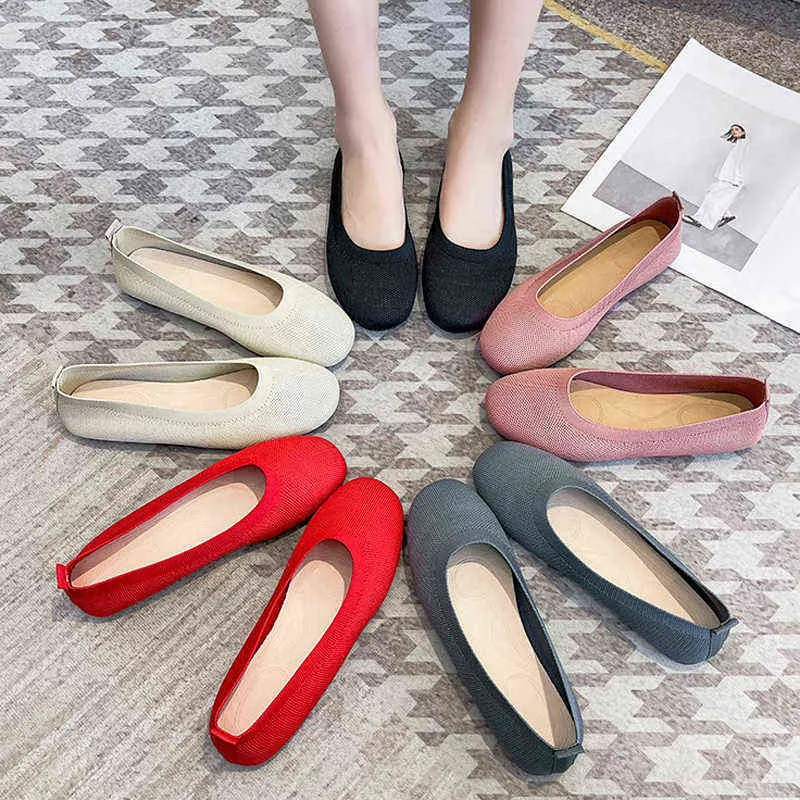 Dames kleding schoenen 2022 Mesh Gebreide Platte Schoenen Vrouwen stretch ballet flats Lente zomer Ademend Ondiepe Casual Mocassins Loafers Zwarte Jurk 220607