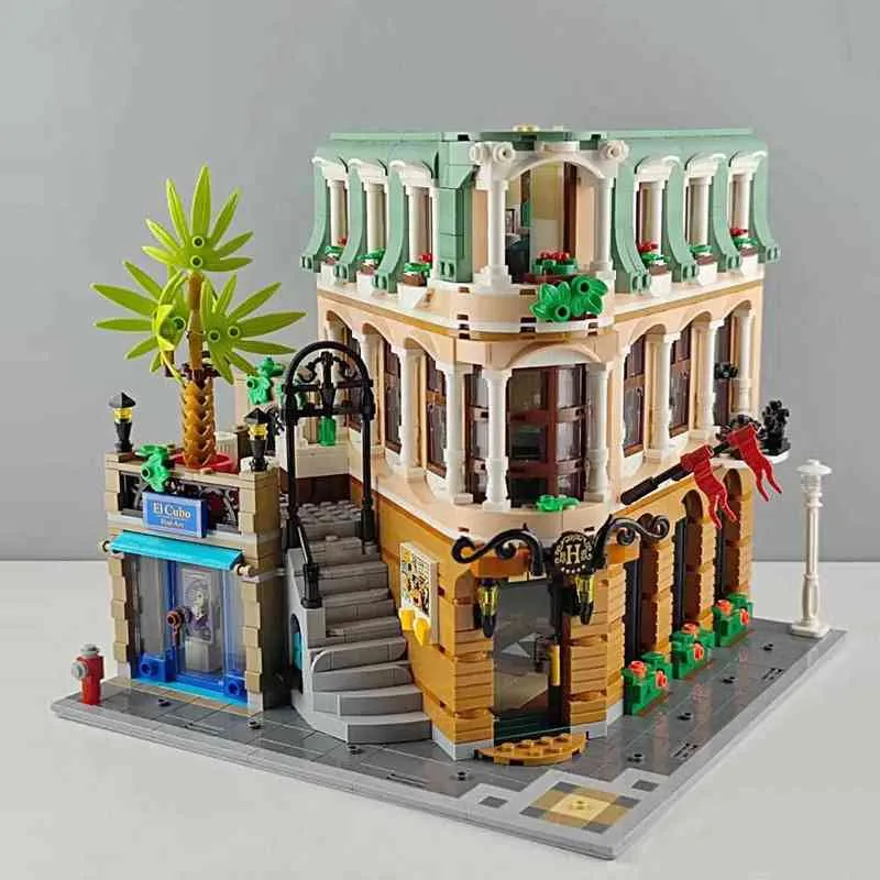 Street View Boutique Hotel Model Moc Modular Building Builds Bricks Action Action