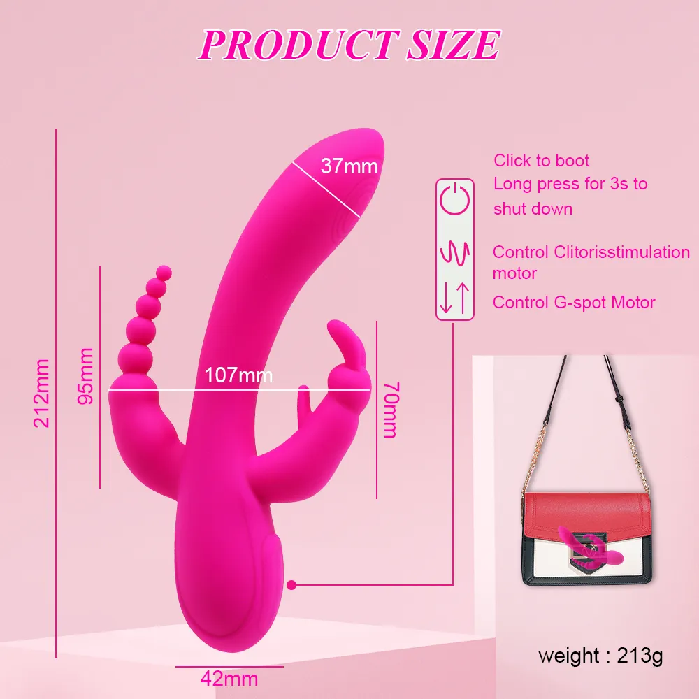 Leistungsstarker Dildo Rabbit Vibrator Silikon Anal Vaginal Klitoris Stimulator Massagegerät 3 in 1 wiederaufladbares sexy Spielzeug für Frauen oder Paare