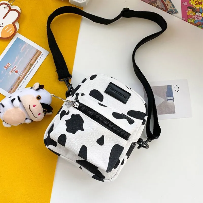 Women Girls Cartoon Cow Print Shoulder Crossbody Bag Lady Tote Satchel Purse 220413