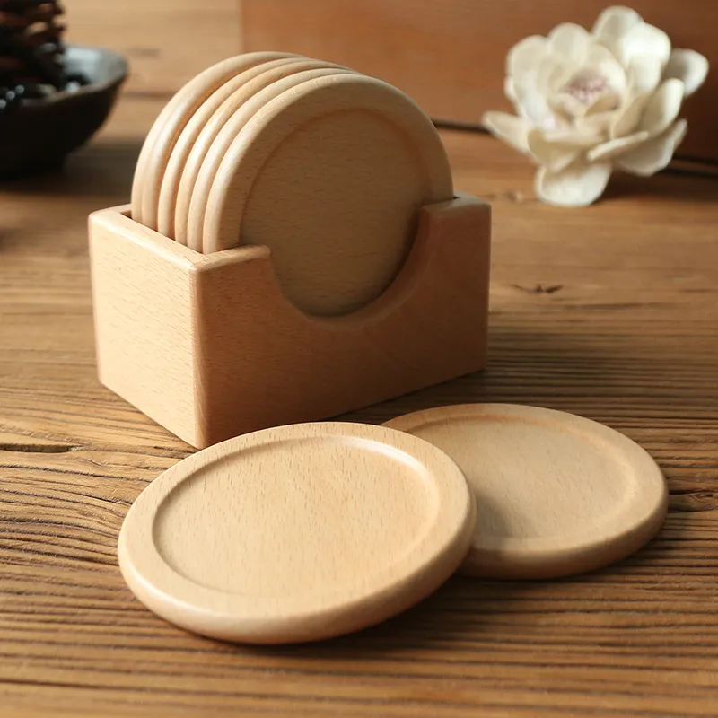 Japanese-style Wooden Coaster Set Black Walnut Solid Wood Round Placemat Heat Pad Boxed