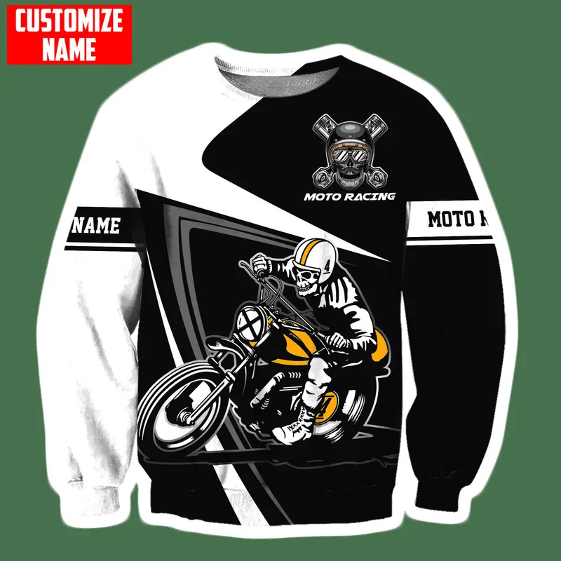 PlstAcgosmos 3Dprinted est schedel racemotor aangepaste naam cadeau uniek hrajuku streetwear unisex casual hoodies zip sweatshirt 220713