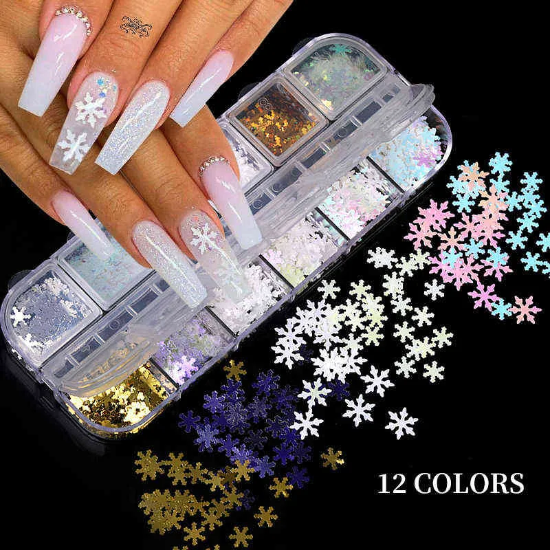 NXY Nail Gel 12 Grids Irregular Aluminum Glitter Flakes Christmas Maple Leaf Butterfly 3d Sequins Paillette Powder Art Decoration 0328