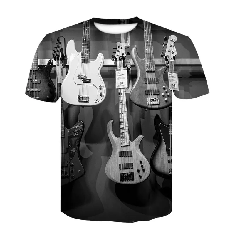 Rock Music Guitar 3D Tshirt Zomer Mannen / Vrouwen T-shirt Mode T-shirt Casual Tee Shirt / Streetwear Men Kleding Oversized 4XL Tops 220407