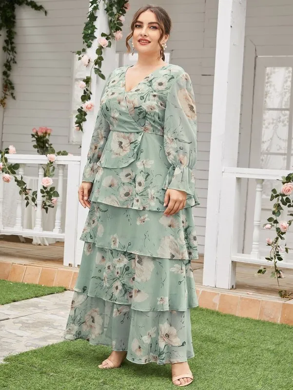 Toleen Women Large Plus Size Maxi Dresses Casual Elegant Party Evening Spring Long Sleeve Floral Oversize Festival Clothing 220527