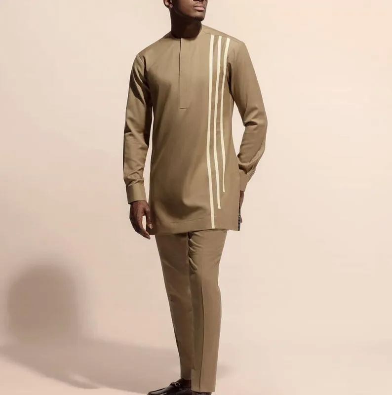 Для мужчины с длинным рукавом Dashiki Fashion African Style Mens Suit Mens Clothing Oneck Casual Tops и Pant 220721