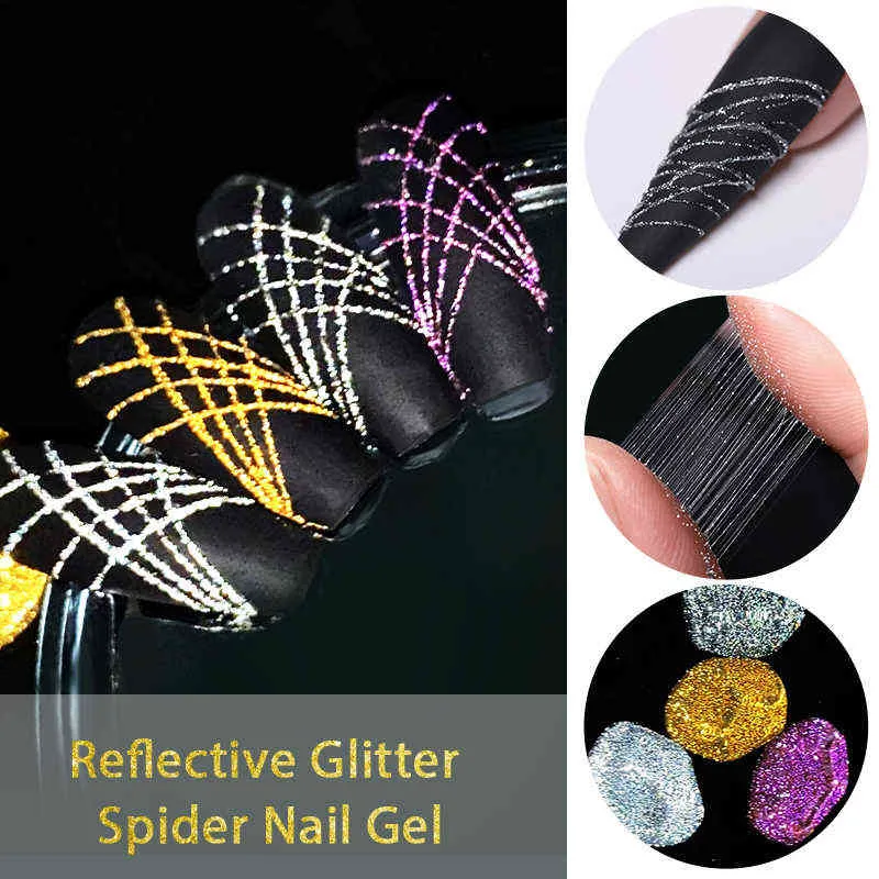 NXY Nail Gel Glitter Spider Reflective Dark Flashy Line Wire Pulling Silk Polish Web Soak Off Uv Led Painting Varnish 0328