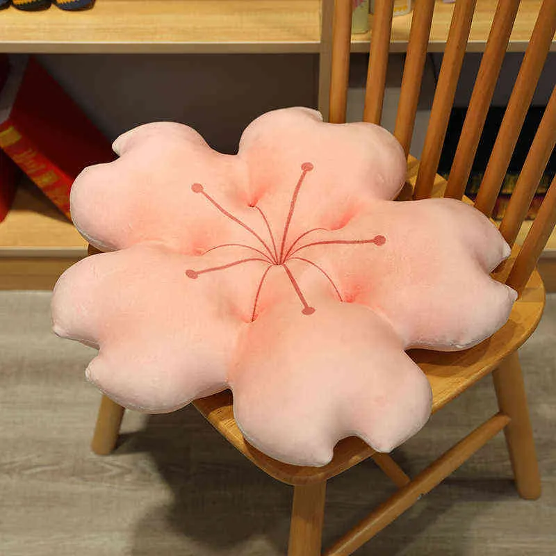 Coussin en forme de Sakura rose, doux, simulation de plante à fleurs rondes, coussins de siège, décoration de maison, deux boutons, J220704