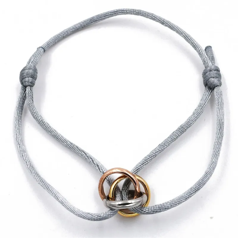 Stainless Steel Trinity Ring String Charm Bracelet Three Rings Hand Strap Couple Bracelets For Women Men Fashion Designer Jewelry 192L