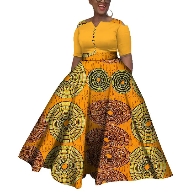 Summer Africa Dress For Women A-line Floor-length Dresses Formal Ankara Fashion Dress African Cotton Print Wax Gown WY3835