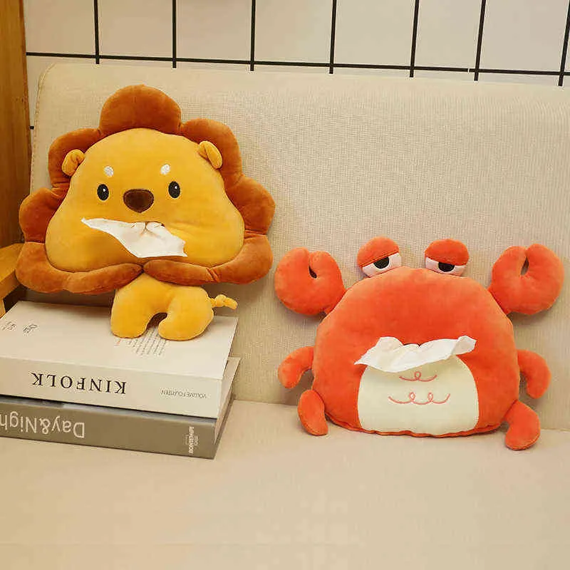 Pc Cm belle Lion et crabe en peluche serviette en papier pompes jouets en peluche poupées douces voiture boîte à mouchoirs cadeau d'anniversaire décor J220704