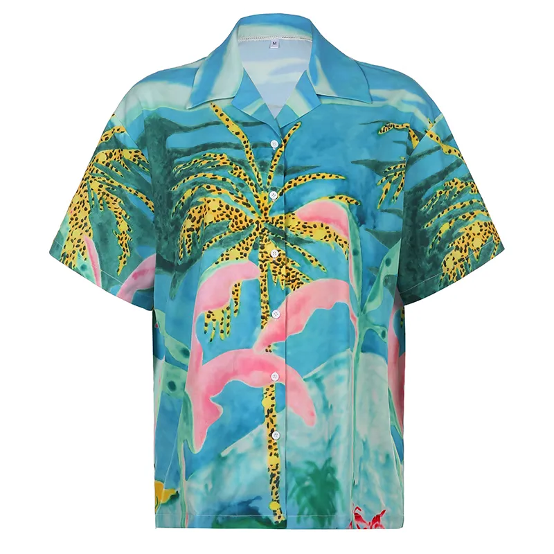 Biikpiik Summer Beach Style Ogólnopolskie Tshirt Buttons Turndown Obroź