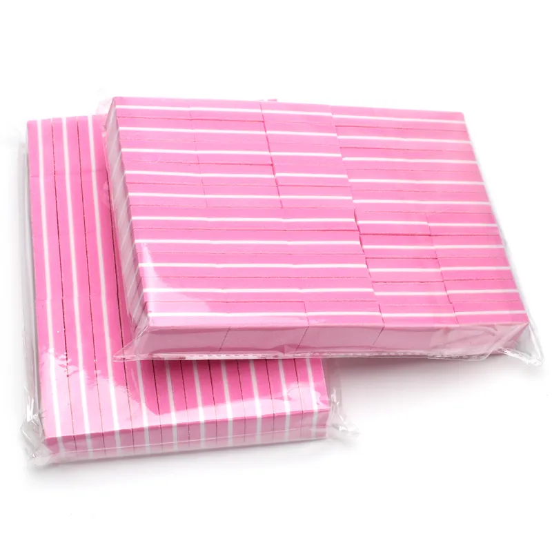 100 Stuks Mini Nagelvijl Nail Buffer Blokken Roze Spons Nagel Polijsten Schuren Buffer Draagbare Kleine Bestanden Schuurpapier Manicure gereedschap 220620