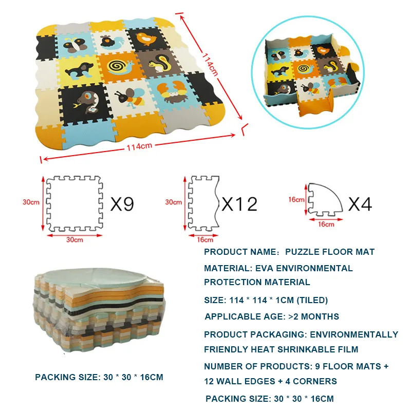 EVA-Schaum-Spielmatte mit Zaun, Baby-Puzzle, Puzzle-Fußmatten, dicke Teppichunterlage für Kinder, Lernspielzeug, Aktivitätsunterlage, zufällige Farbe, 220624