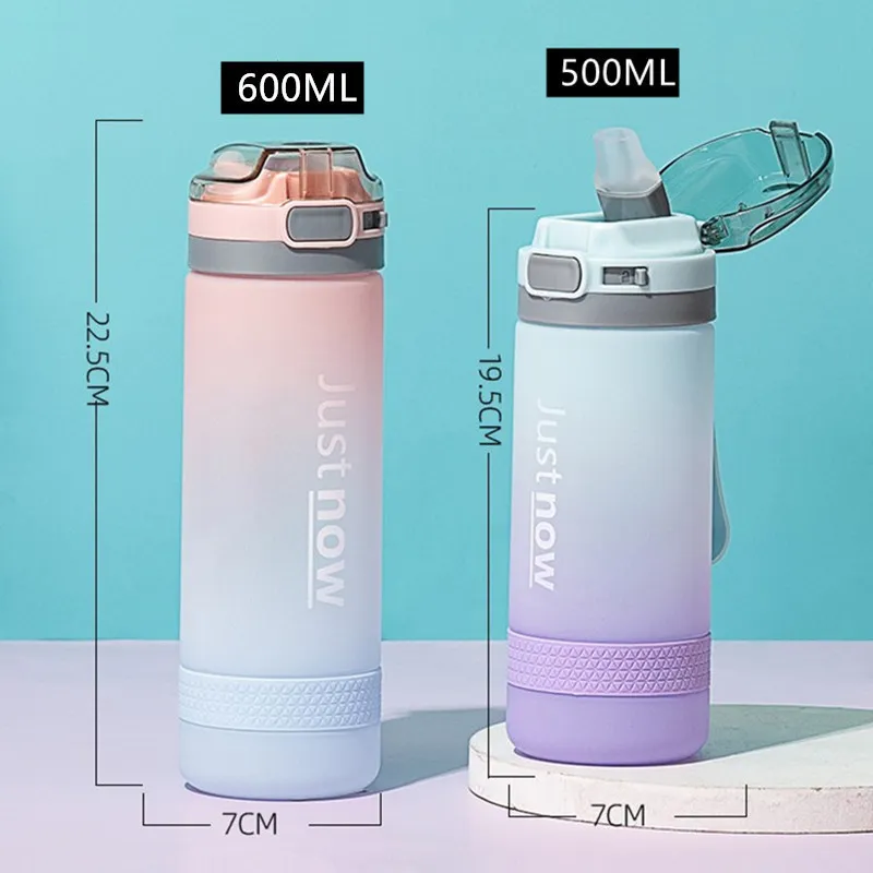 500ml/600ml Fashion Water Bottle With Straw A Free Portable Outdoor Sport Cute Drinking Plastic Bottles Eco-Friendly 220418