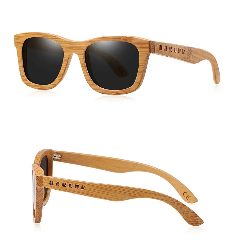 Barcur Retro Men Sun Glasses Женщины поляризованные солнцезащитные очки бамбук