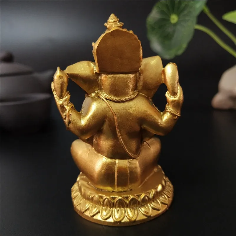 Gold Lord Ganesha Statue Elephant hindu God Sculpture Figurines Resin Home Garden Decoration Buddha Statues For House 220707