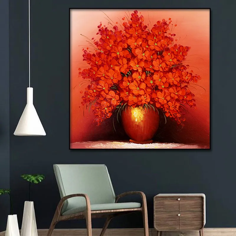 Abstract Oil Painting a Pot of  Red Flow Canvas Posters Wall Art Print Modern Painting Nordic Kid Bedroom Decoration Picture (2)