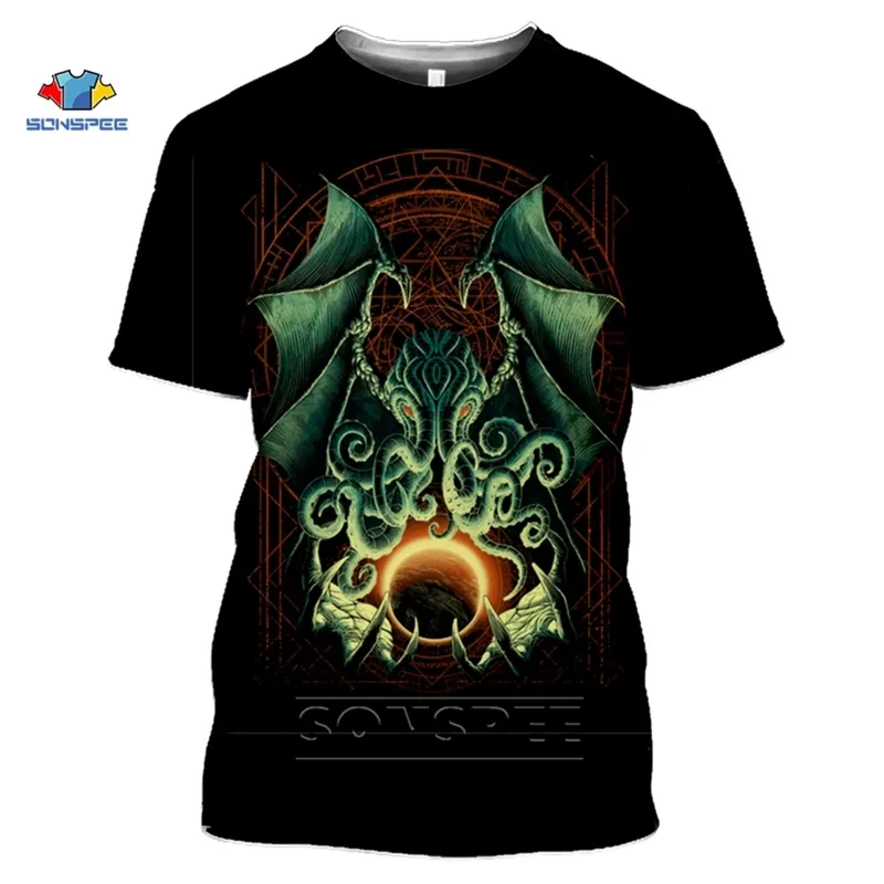 Sonspee Cthulhu и Lovecraft Мискатонная футболка для мужчин Звонит CTHULHU TSHIRT Funcy Crewneck Летняя вершина 3d Print T рубашка Женщины 220408