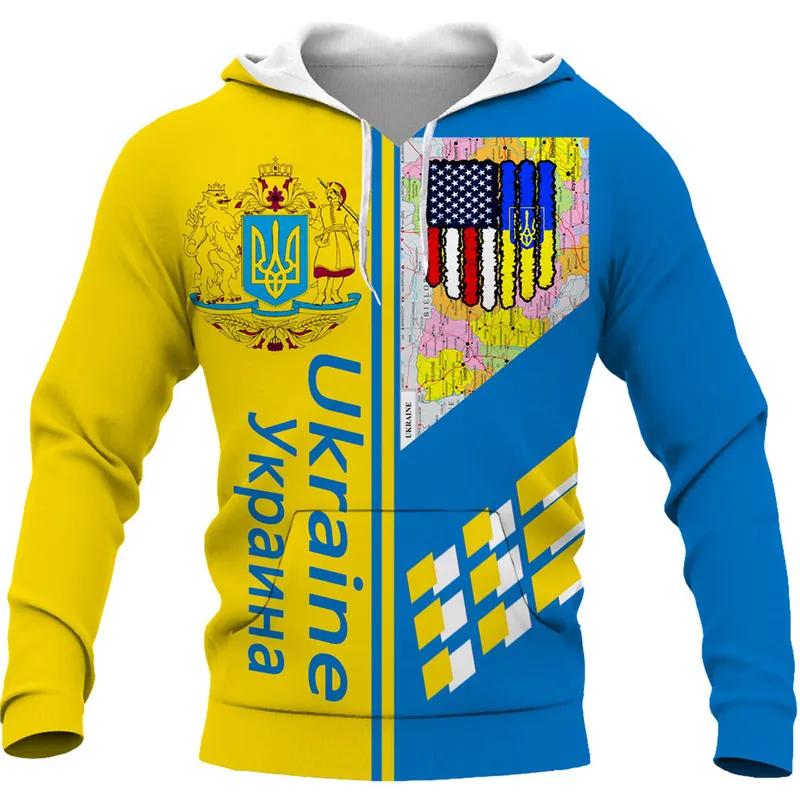 Spring Automne Ukraine National Flag 3D Hoodies Tous les pulls imprimés Pullaires Unisexe Pullover Veste décontractée Men de vêtements 4xl 220725