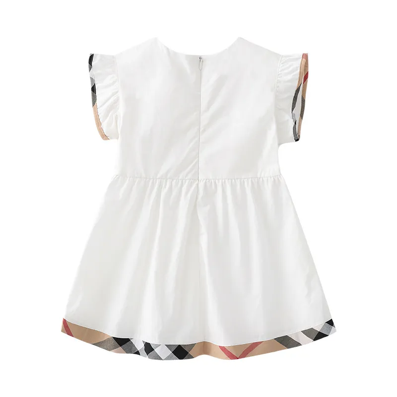 Moda Tasarlanmış Bebek Giysileri Kızlar için 0-6Ys Çocuklar Elbise Ekose Yaz Beyaz Kısa Kollu Çocuk Doğum Günü Partisi Vestidos