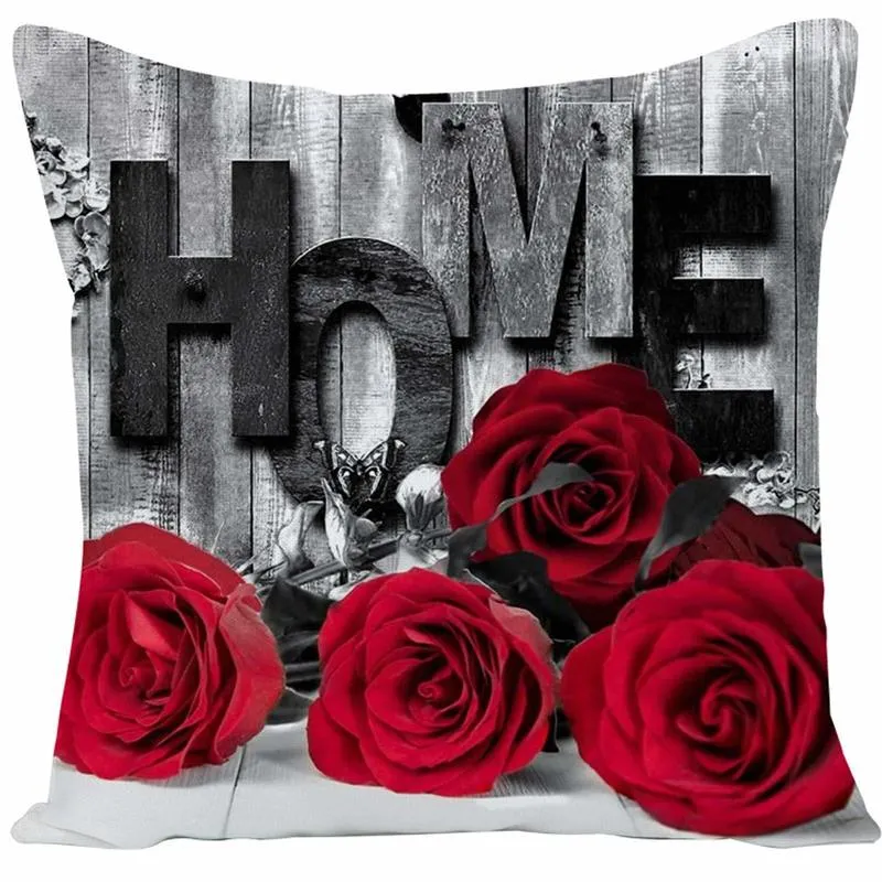 Pillow Case Red rose flower printed linen pillowcase sofa cushion cover home improvement can be customized for you 40x40 50x50 60x60 45x45 220714