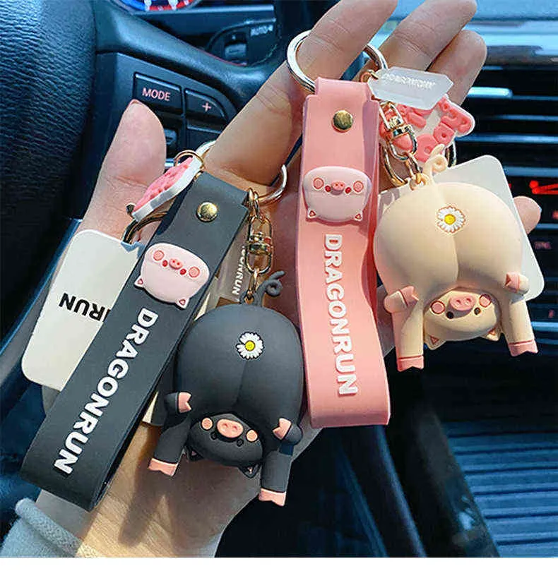 Female Cute Ugly Cute Butt Key Chain New Pig Chrysanthemum Key Chain Male Funny Lovers Bag Hanging Decoration Key Ring AA220318