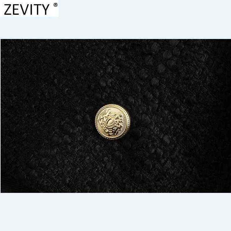 Zevity Women High Street Double Bestoded Black Tweed Woolen Short Blazer Coat Vintage Memale Auterwear Chic Crop Suit Tops CT823 T220714