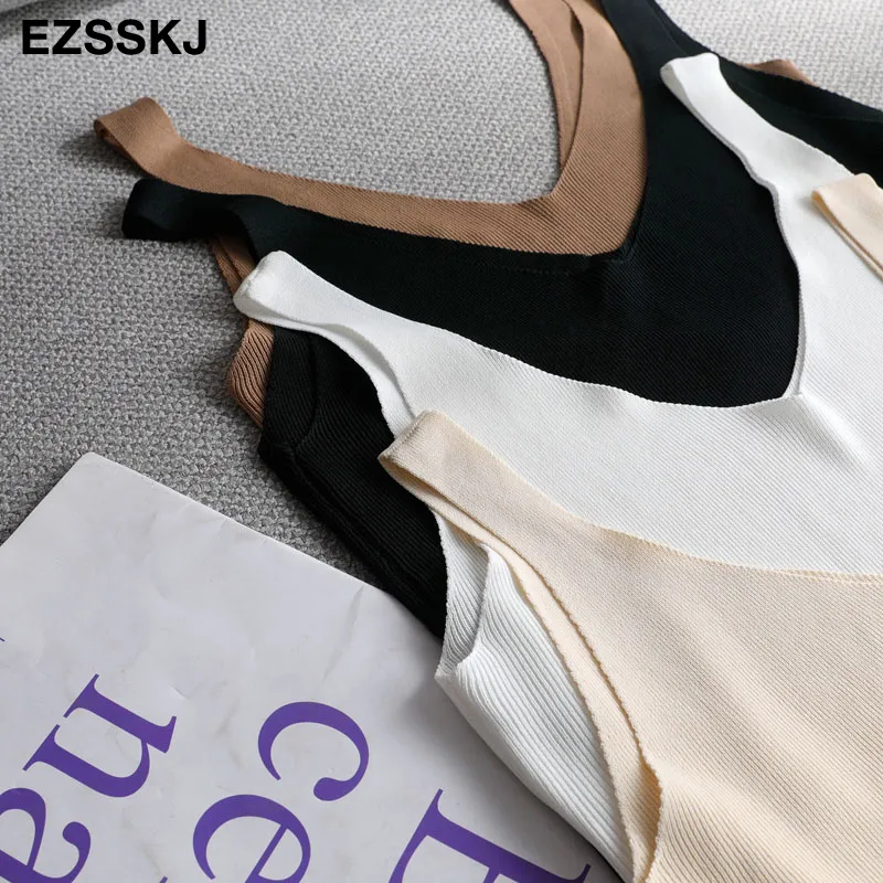 Lato Wiosna Solid V-Neck Knit Basic Tank Top Kobiety Cami Koreański Camisole Elastyczna Kamizelka Knit Sexy Topy Kobiet Camis S 220407