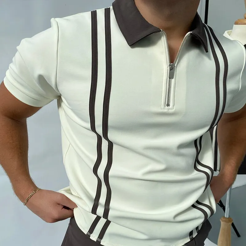 Summer Streetwear Odzież Mężczyzny Masowe Koszulki Polo z krótkim rękawem Casual Down Down Cołdek Zipper Projekt Patchwork Tops 220614GX