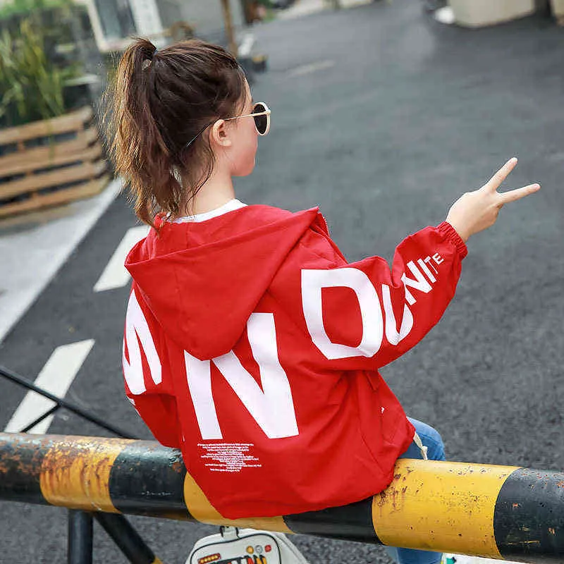 Big Size Spring Autumn Girls Jacket 2021 New Style Big Letter Hooded Sweater For Kids Children Birthday Gift Outerwear J2207188824138