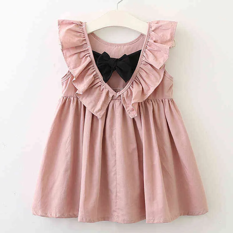 Bear Leader Girls Dresses 2022 New Brand Princess Clothing Square Collar Bowknot Solid Color Cute Dresses For 2-6 Year G220518