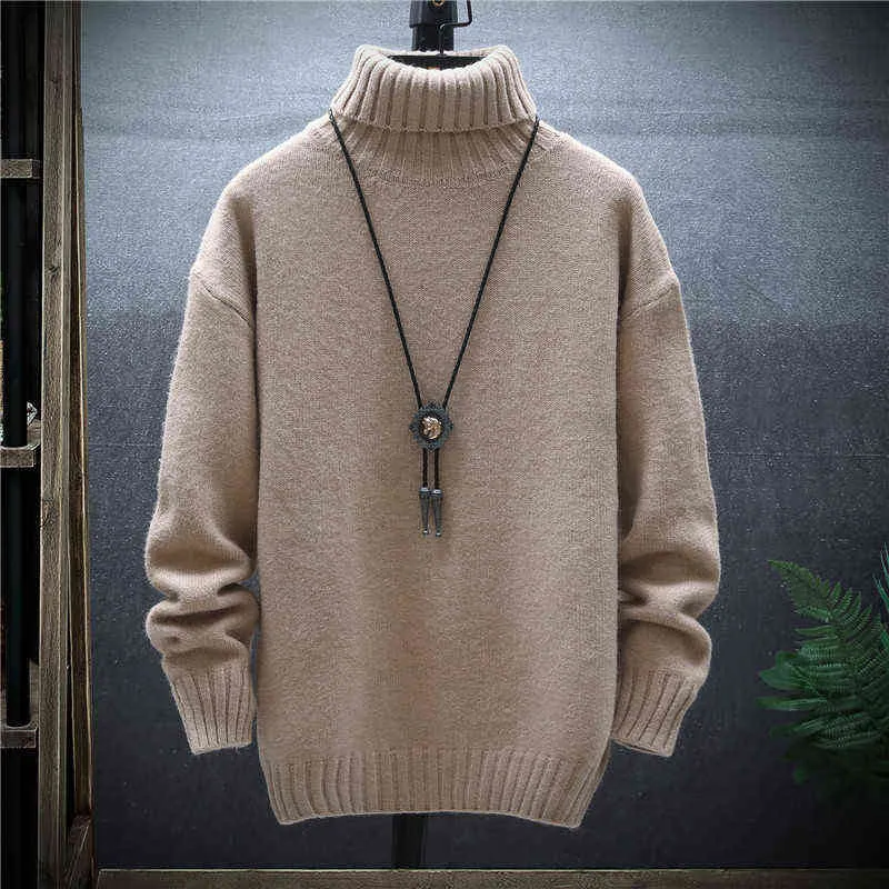 2022 Winter Thick Men's Slim Sweater Solid Color Turtleneck Pullover Sweaters Mens Korean Casual Men Long Sleeve Knitwear Coats L220801