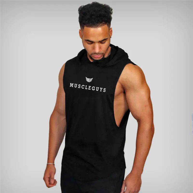 High Quality Gym Clothing Fitness Men Tank Top with hoodie Mens Bodybuilding Stringers Tank Top workout Singlet Sleeveless Shirt